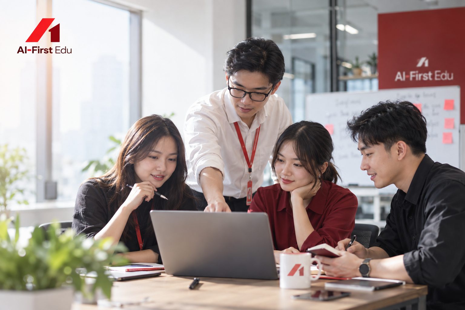 Nhóm làm việc cùng rà soát nội dung trên máy tính xách tay