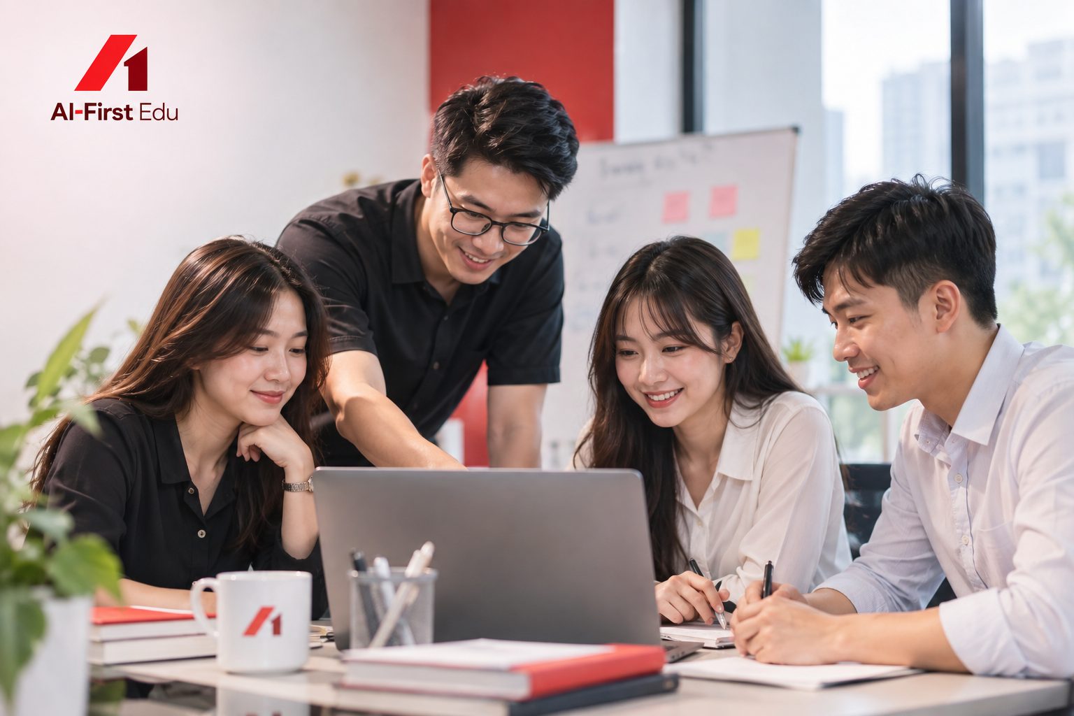 Nhóm đồng nghiệp cùng xem kết quả trên máy tính
