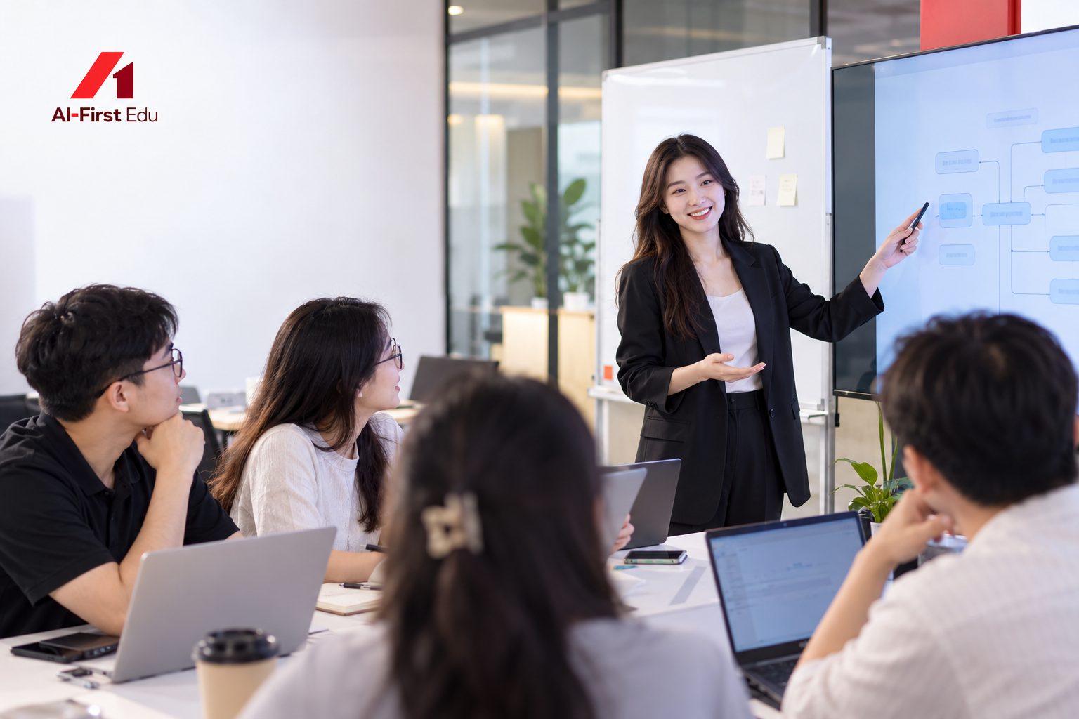 Người phụ trách hướng dẫn cách quản trị hệ thống trên màn hình lớn